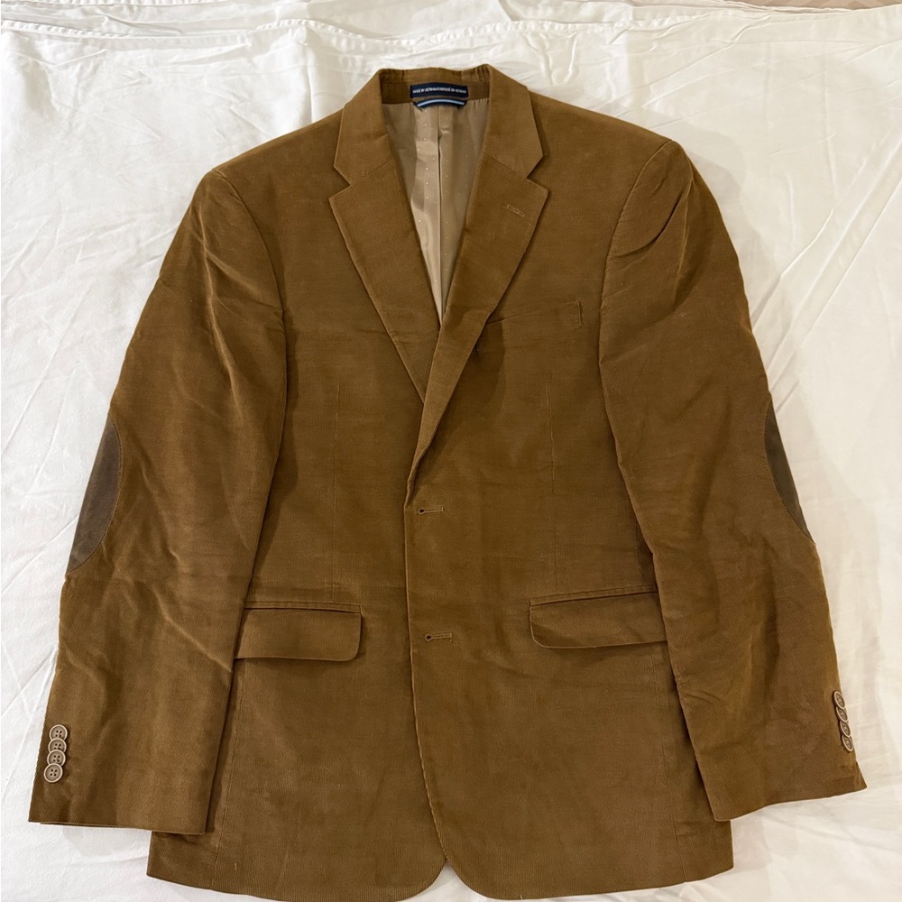 Tommy Hilfiger Tan Corduroy Men’s Blazer with Leather Elbow Patches 36S